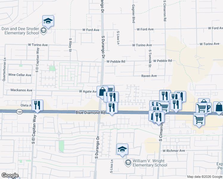 map of restaurants, bars, coffee shops, grocery stores, and more near 8538 West Agate Avenue in Las Vegas
