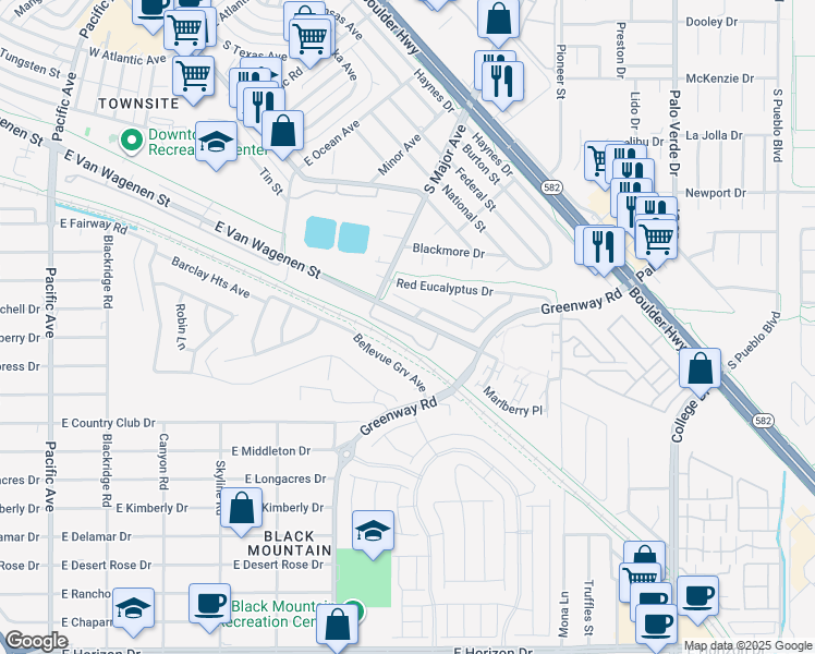map of restaurants, bars, coffee shops, grocery stores, and more near 435 East Van Wagenen Street in Henderson