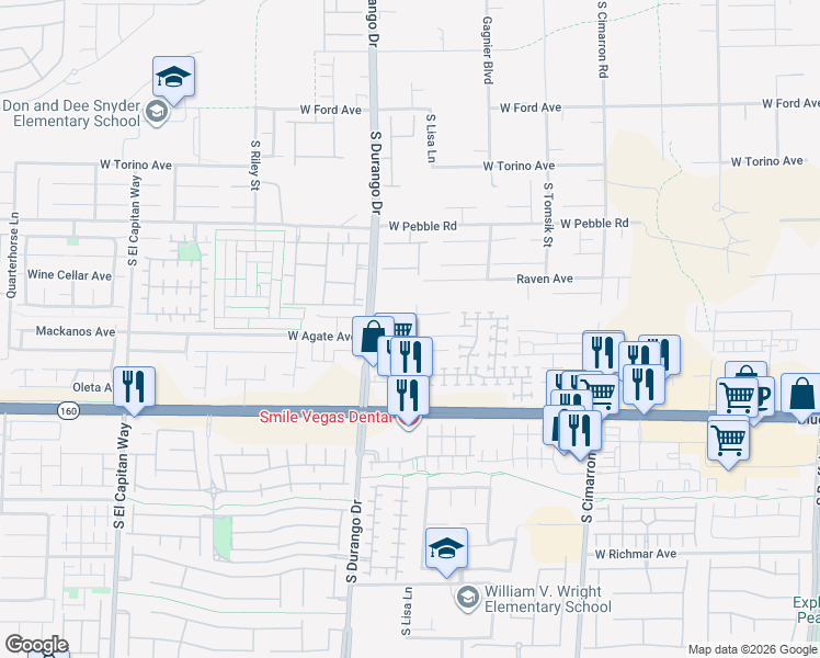 map of restaurants, bars, coffee shops, grocery stores, and more near 8498 Alberta Falls Avenue in Las Vegas