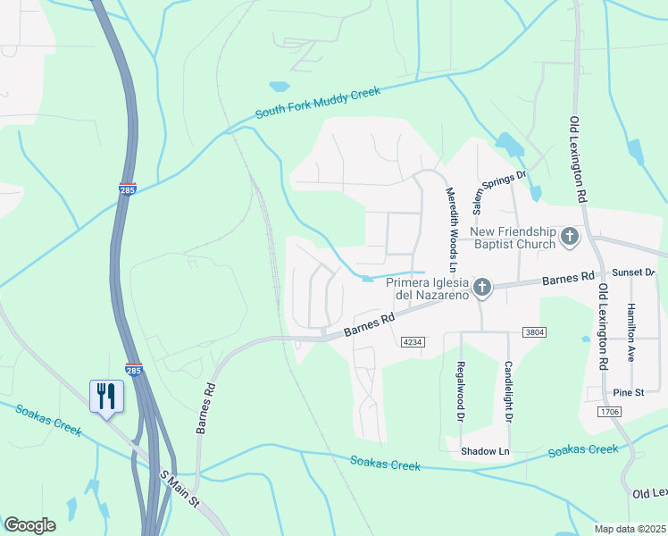 map of restaurants, bars, coffee shops, grocery stores, and more near 291 Kendall Drive in Winston-Salem
