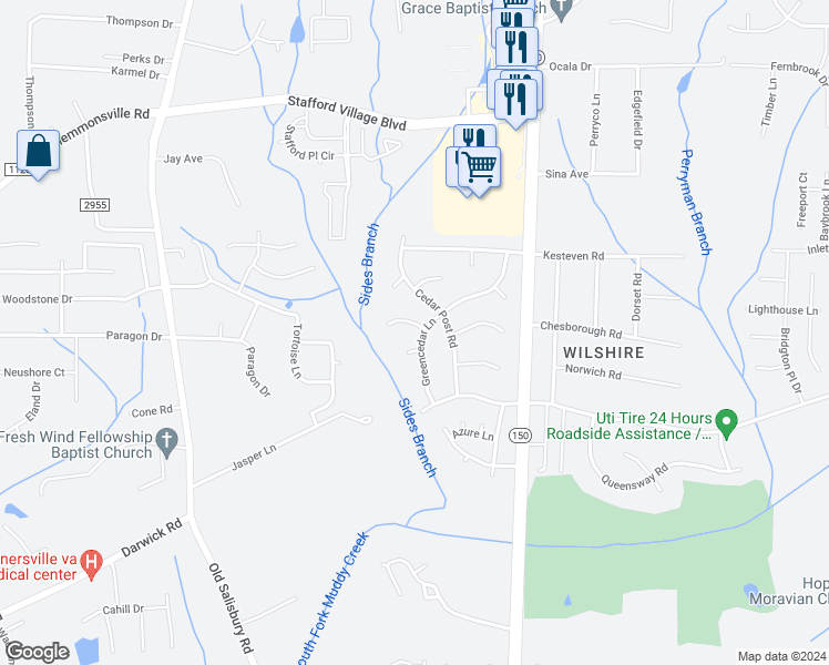 map of restaurants, bars, coffee shops, grocery stores, and more near 1787 Greencedar Lane in Winston-Salem