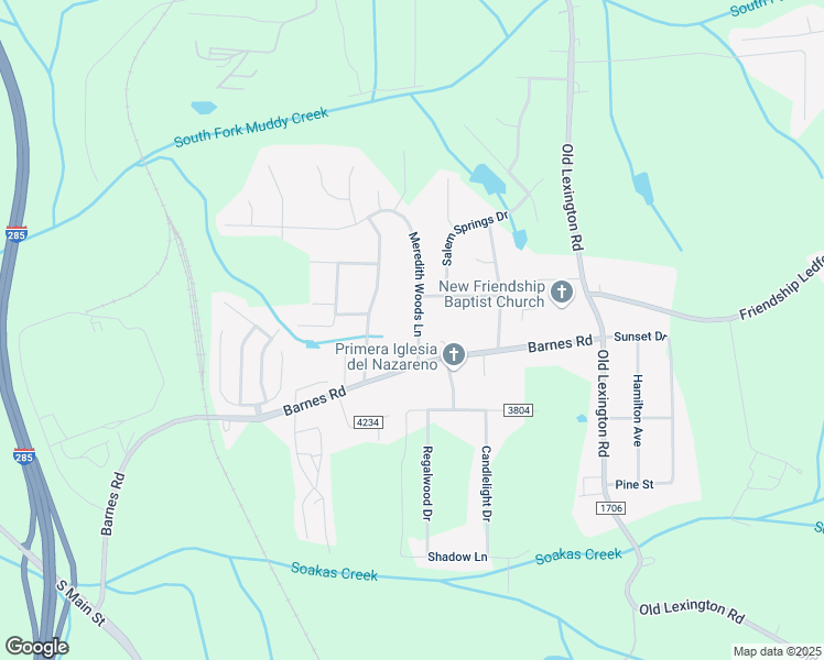 map of restaurants, bars, coffee shops, grocery stores, and more near 4220 Meredith Woods Lane in Winston-Salem