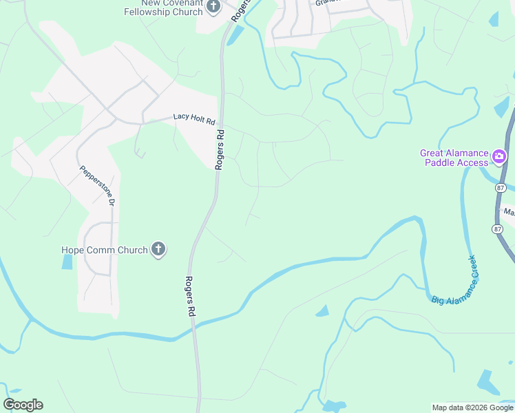 map of restaurants, bars, coffee shops, grocery stores, and more near 2435 Sunfield Drive in Graham