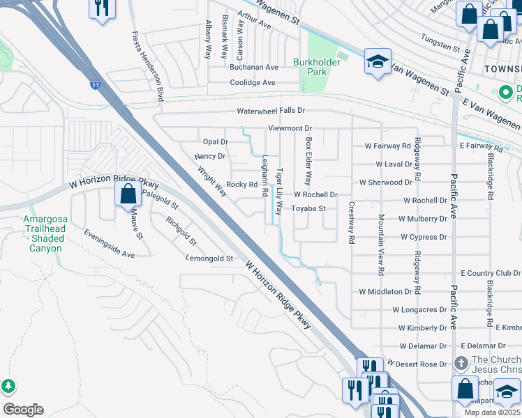 map of restaurants, bars, coffee shops, grocery stores, and more near 444 Leighann Road in Henderson