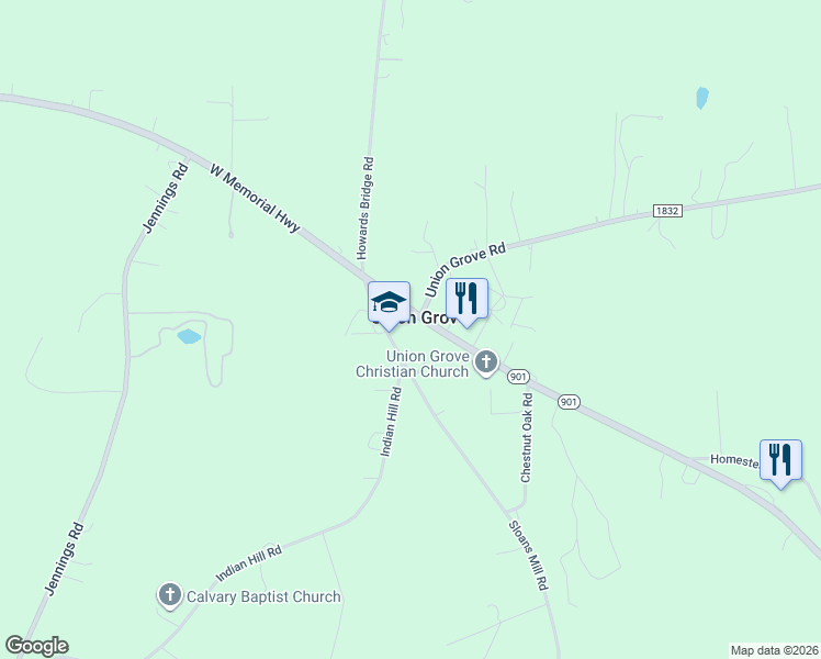 map of restaurants, bars, coffee shops, grocery stores, and more near 1314 Sloans Mill Road in Union Grove