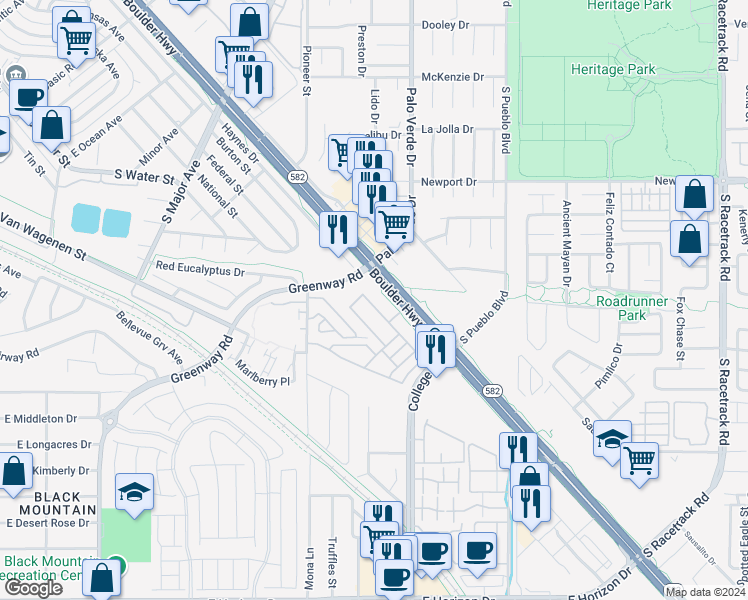 map of restaurants, bars, coffee shops, grocery stores, and more near 462 Ylang Place in Henderson