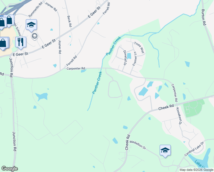 map of restaurants, bars, coffee shops, grocery stores, and more near 3722 Mountain Brook Circle in Durham