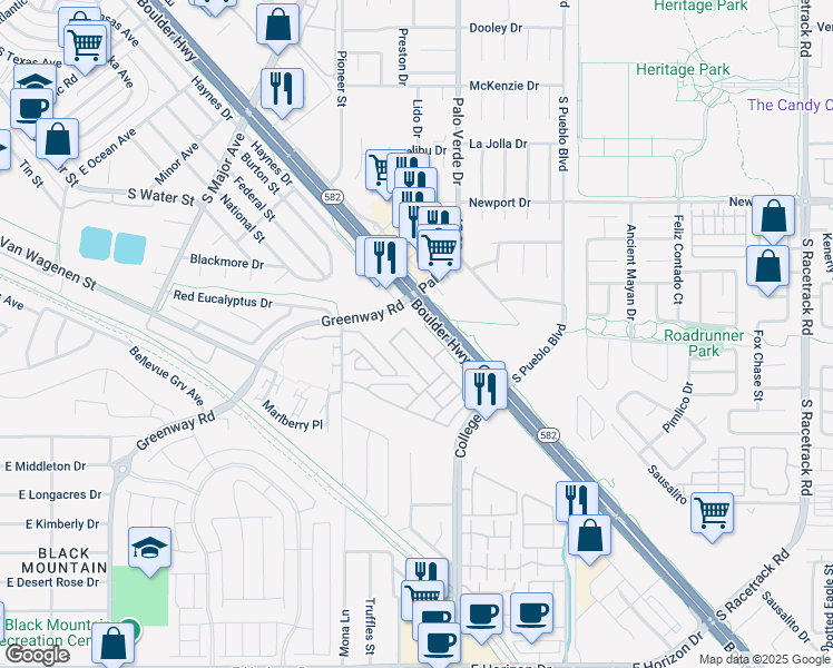 map of restaurants, bars, coffee shops, grocery stores, and more near 462 Ylang Place in Henderson