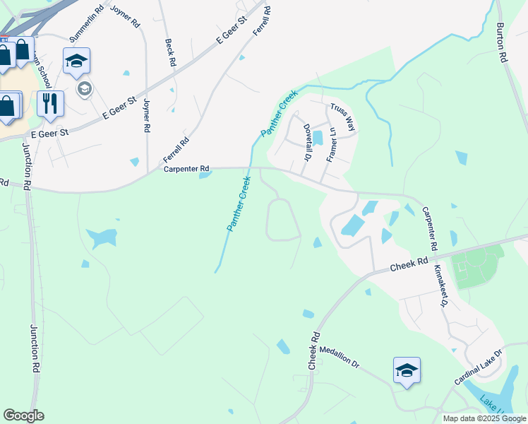 map of restaurants, bars, coffee shops, grocery stores, and more near 3714 Mountain Brook Circle in Durham