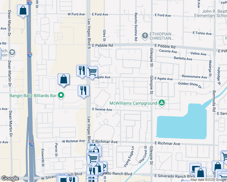 map of restaurants, bars, coffee shops, grocery stores, and more near 51 East Agate Avenue in Las Vegas
