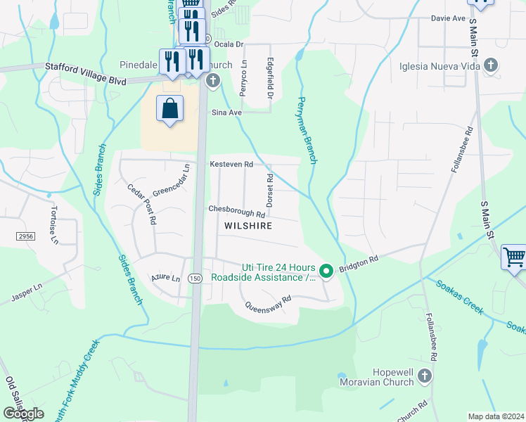 map of restaurants, bars, coffee shops, grocery stores, and more near 4870 Dorset Road in Winston-Salem