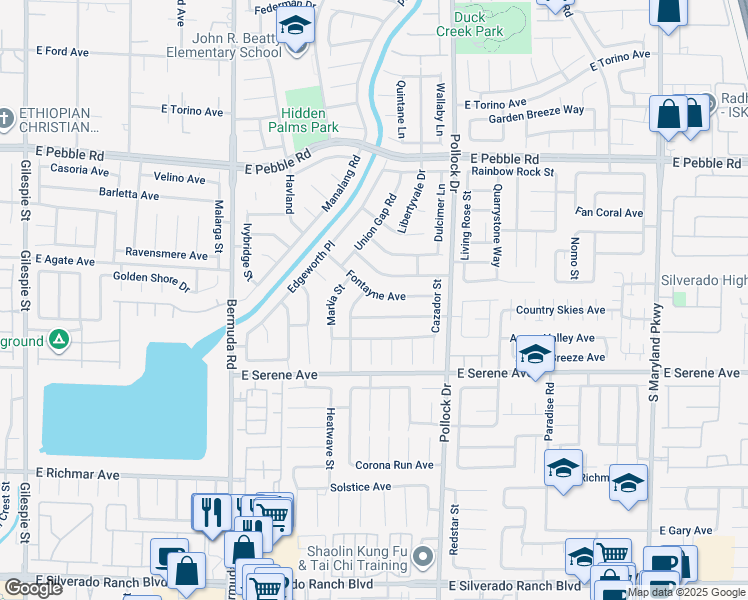 map of restaurants, bars, coffee shops, grocery stores, and more near 679 Fontayne Avenue in Las Vegas