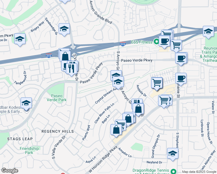 map of restaurants, bars, coffee shops, grocery stores, and more near 240 Living Springs Place in Henderson