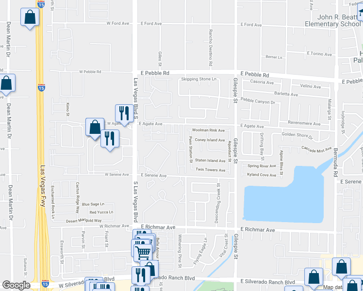 map of restaurants, bars, coffee shops, grocery stores, and more near 75 East Agate Avenue in Las Vegas