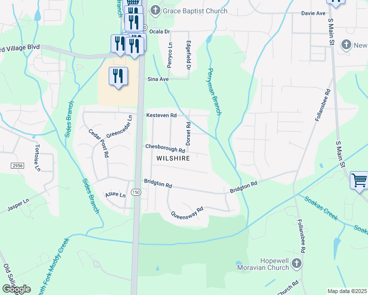 map of restaurants, bars, coffee shops, grocery stores, and more near 4870 Dorset Road in Winston-Salem