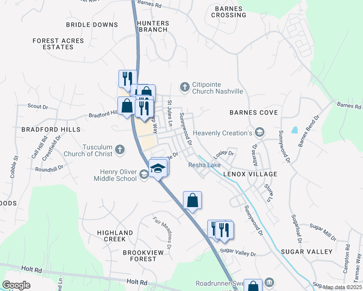 map of restaurants, bars, coffee shops, grocery stores, and more near 7833 Heaton Way in Nashville