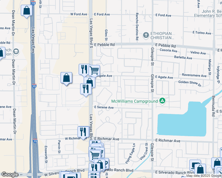 map of restaurants, bars, coffee shops, grocery stores, and more near 50 East Serene Avenue in Las Vegas