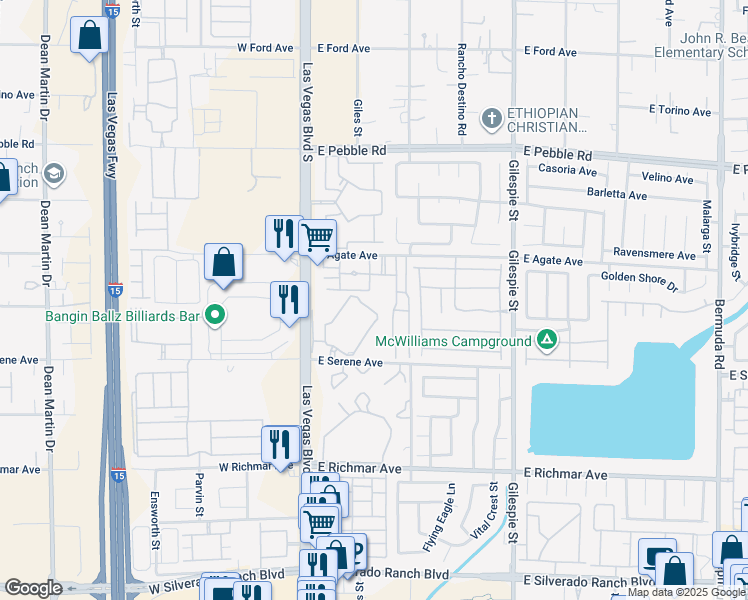 map of restaurants, bars, coffee shops, grocery stores, and more near 50 East Serene Avenue in Las Vegas
