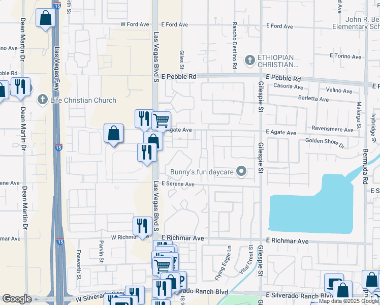 map of restaurants, bars, coffee shops, grocery stores, and more near 50 East Serene Avenue in Las Vegas