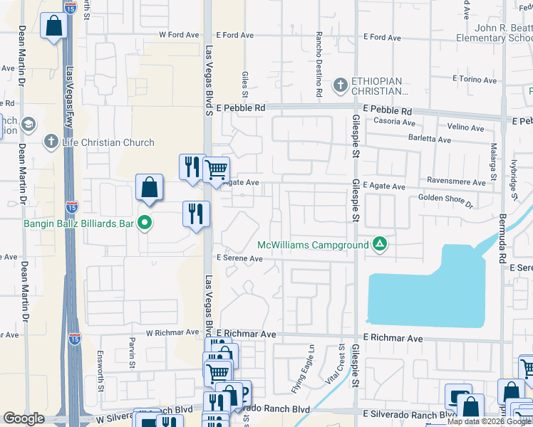 map of restaurants, bars, coffee shops, grocery stores, and more near 75 East Agate Avenue in Las Vegas