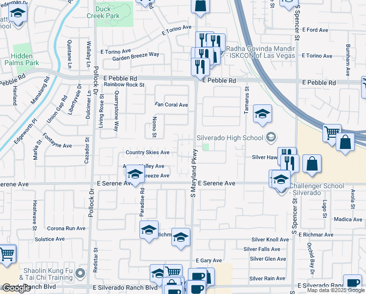 map of restaurants, bars, coffee shops, grocery stores, and more near 1153 Stormy Valley Road in Las Vegas