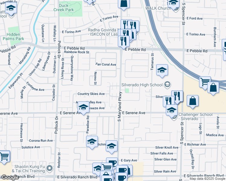 map of restaurants, bars, coffee shops, grocery stores, and more near 1153 Stormy Valley Road in Las Vegas