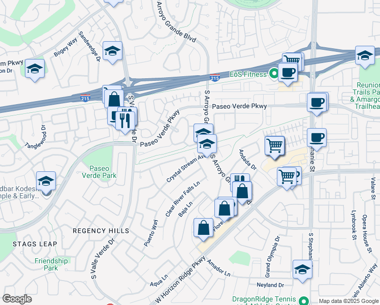 map of restaurants, bars, coffee shops, grocery stores, and more near 240 Living Springs Place in Henderson