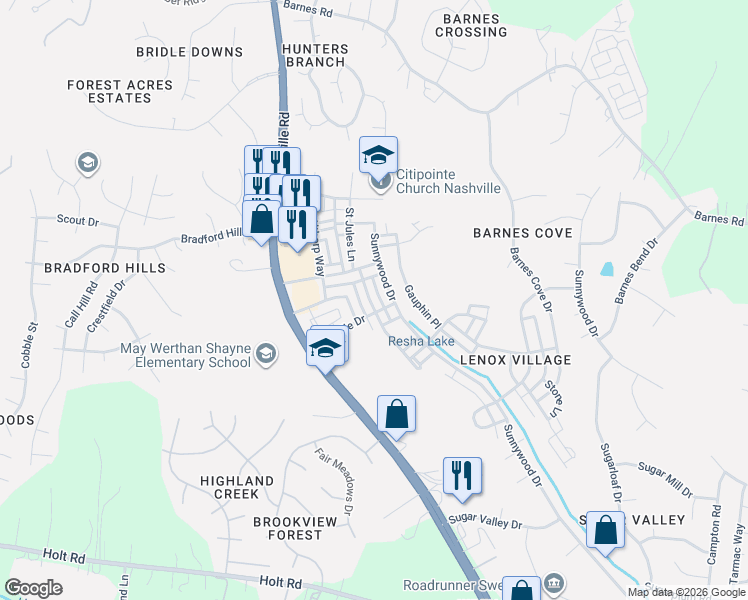 map of restaurants, bars, coffee shops, grocery stores, and more near 7831 Heaton Way in Nashville