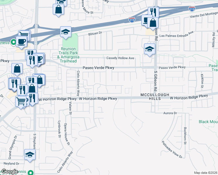 map of restaurants, bars, coffee shops, grocery stores, and more near 1176 Horizon Range Avenue in Henderson