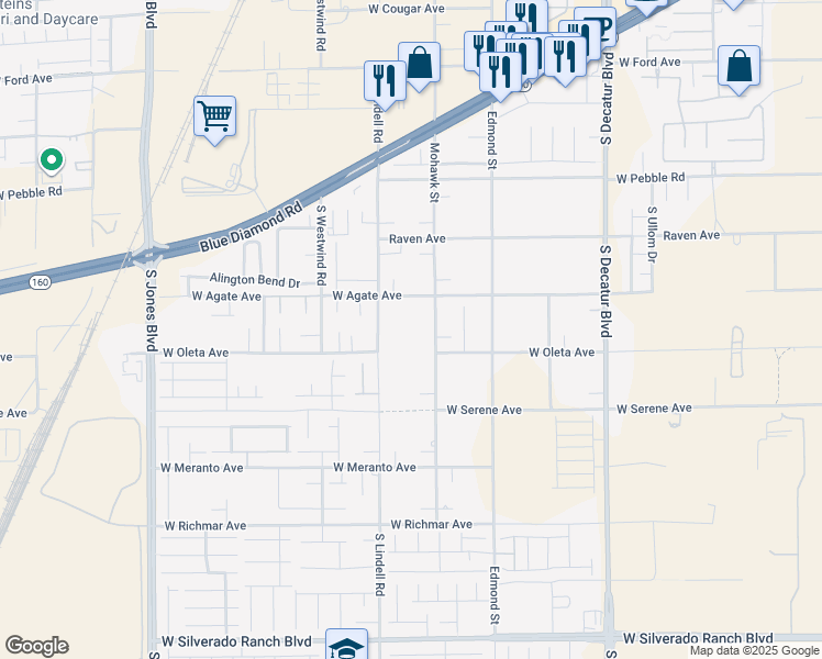 map of restaurants, bars, coffee shops, grocery stores, and more near Blanca Peak Avenue in Las Vegas