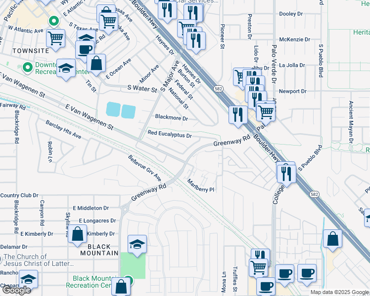 map of restaurants, bars, coffee shops, grocery stores, and more near 175 Sitka Spruce Street in Henderson