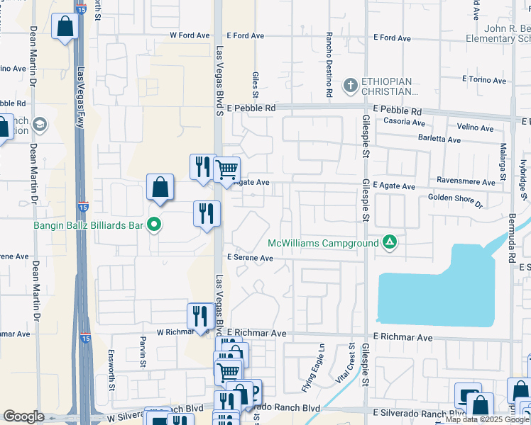 map of restaurants, bars, coffee shops, grocery stores, and more near 56 East Serene Avenue in Las Vegas