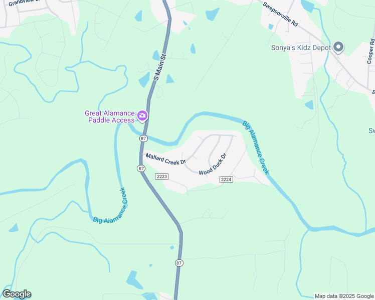 map of restaurants, bars, coffee shops, grocery stores, and more near 2203A Eider Court in Graham