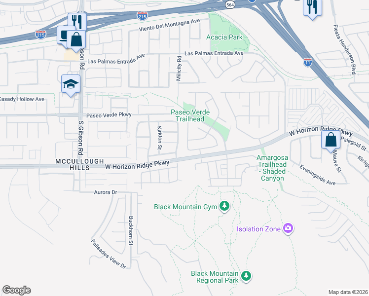 map of restaurants, bars, coffee shops, grocery stores, and more near 197 Shaded Peak Street in Henderson