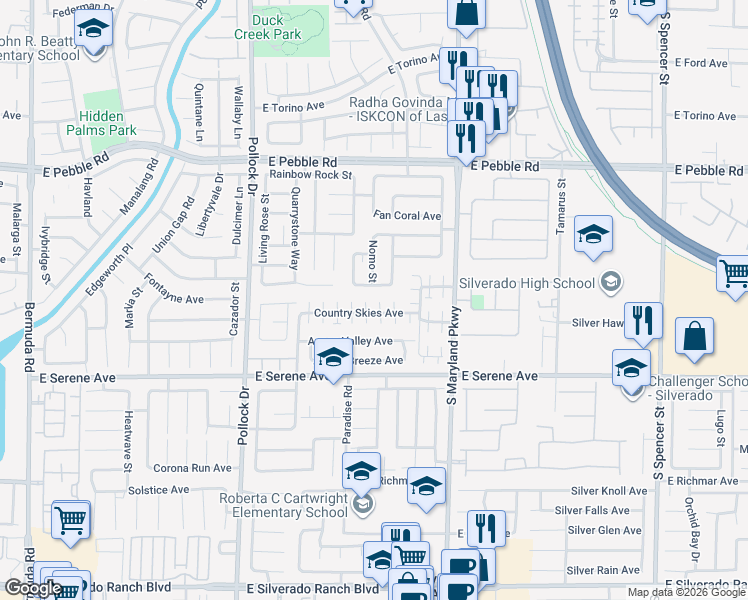 map of restaurants, bars, coffee shops, grocery stores, and more near 1037 East Country Skies Avenue in Las Vegas
