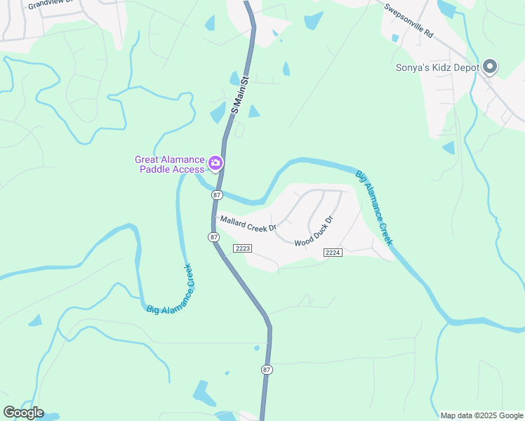 map of restaurants, bars, coffee shops, grocery stores, and more near 122 Mallard Creek Dr in Graham