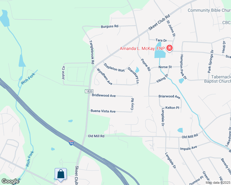 map of restaurants, bars, coffee shops, grocery stores, and more near 119 Bridlewood Avenue in High Point