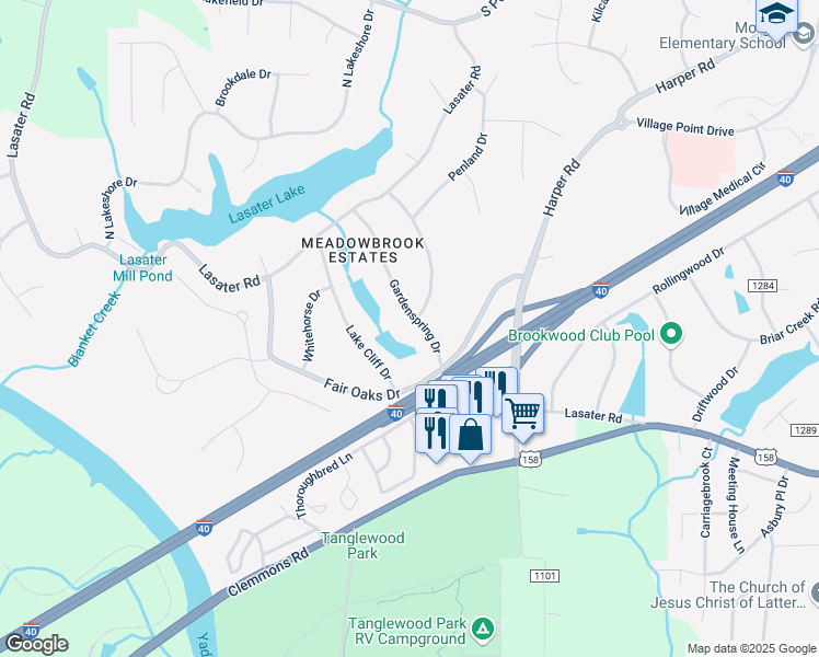 map of restaurants, bars, coffee shops, grocery stores, and more near 4254 Gardenspring Drive in Clemmons