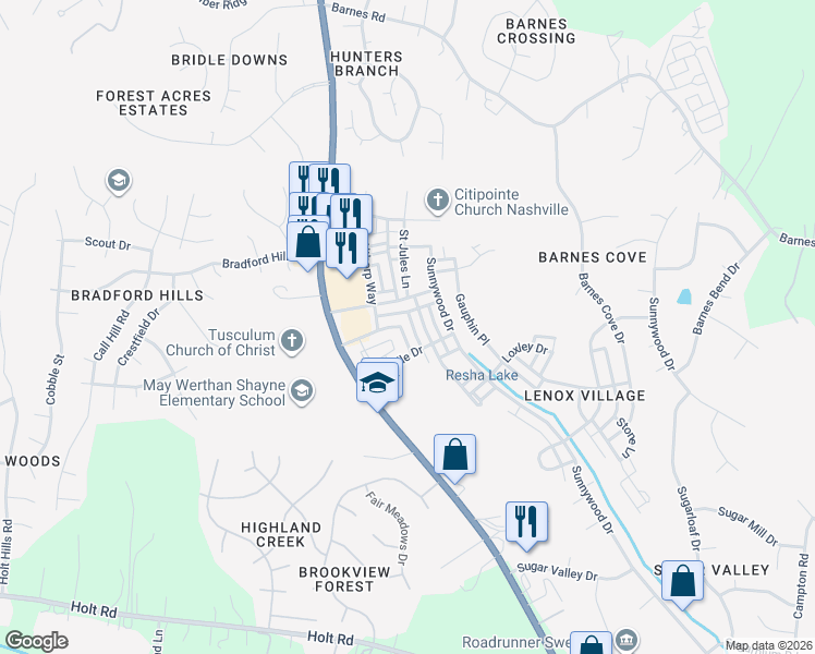 map of restaurants, bars, coffee shops, grocery stores, and more near 8224 Persia Way in Nashville