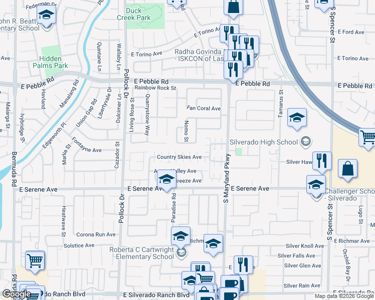 map of restaurants, bars, coffee shops, grocery stores, and more near 1037 East Country Skies Avenue in Las Vegas
