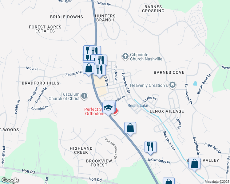 map of restaurants, bars, coffee shops, grocery stores, and more near 8238 Persia Way in Nashville