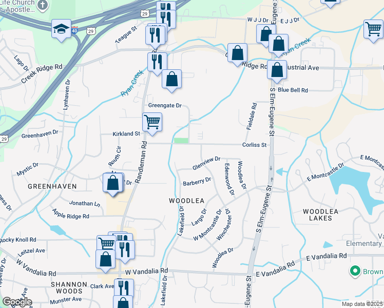map of restaurants, bars, coffee shops, grocery stores, and more near 503 Corliss Street in Greensboro