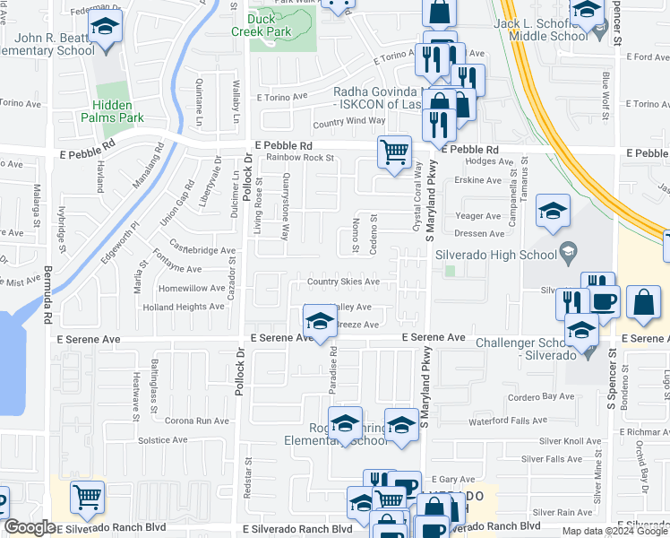 map of restaurants, bars, coffee shops, grocery stores, and more near 1006 Country Skies Avenue in Las Vegas
