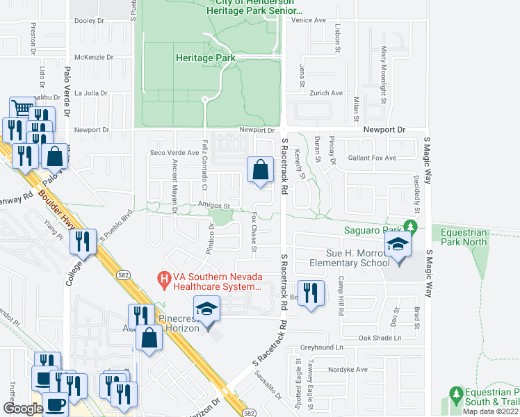 map of restaurants, bars, coffee shops, grocery stores, and more near 985 Ridge Path Avenue in Henderson