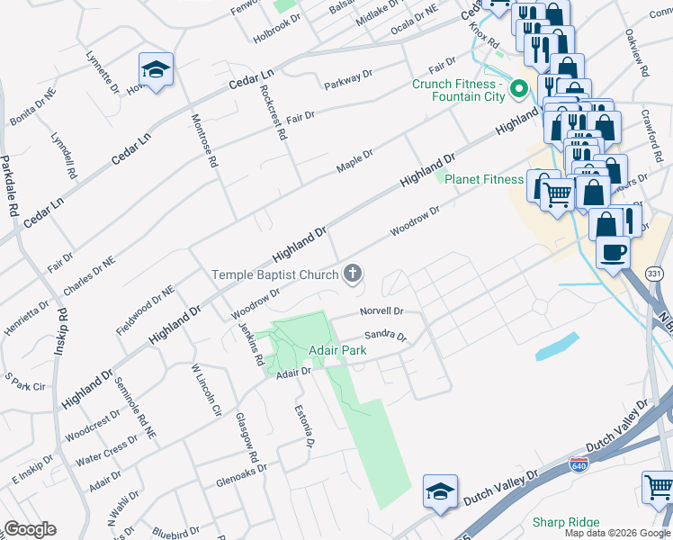 map of restaurants, bars, coffee shops, grocery stores, and more near 4905 Mount Pleasant Road in Knoxville