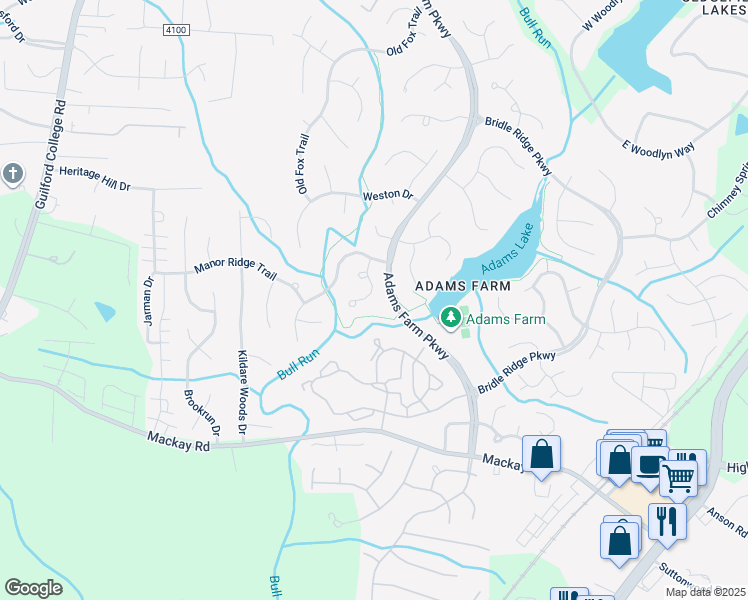 map of restaurants, bars, coffee shops, grocery stores, and more near 5601 Cedar Bluff Court in Greensboro