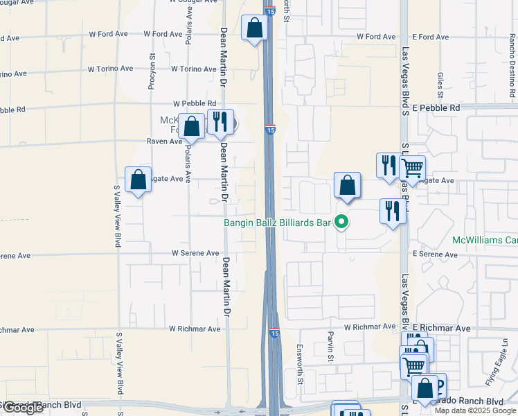 map of restaurants, bars, coffee shops, grocery stores, and more near 9186 Riverlands Ranch Street in Las Vegas