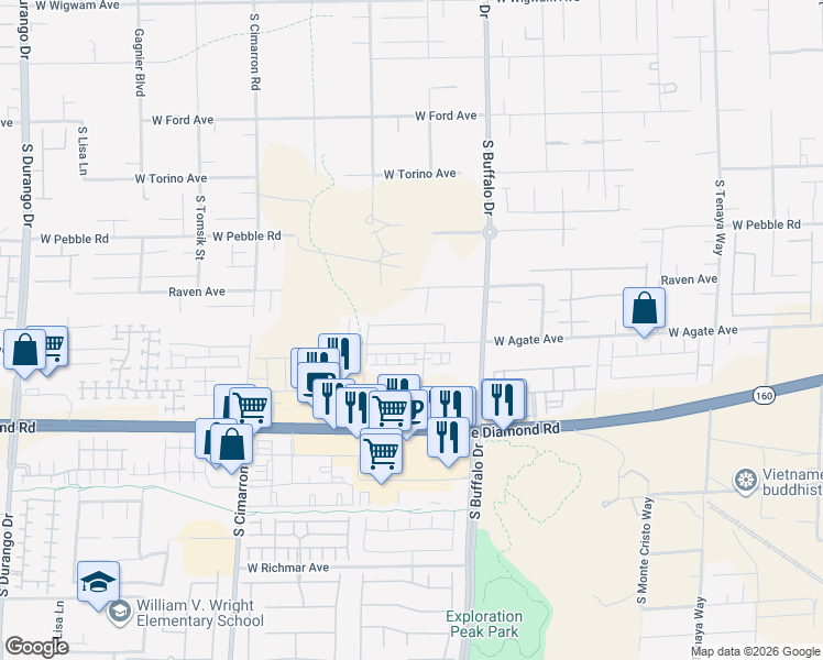 map of restaurants, bars, coffee shops, grocery stores, and more near 7925 Raven Avenue in Las Vegas
