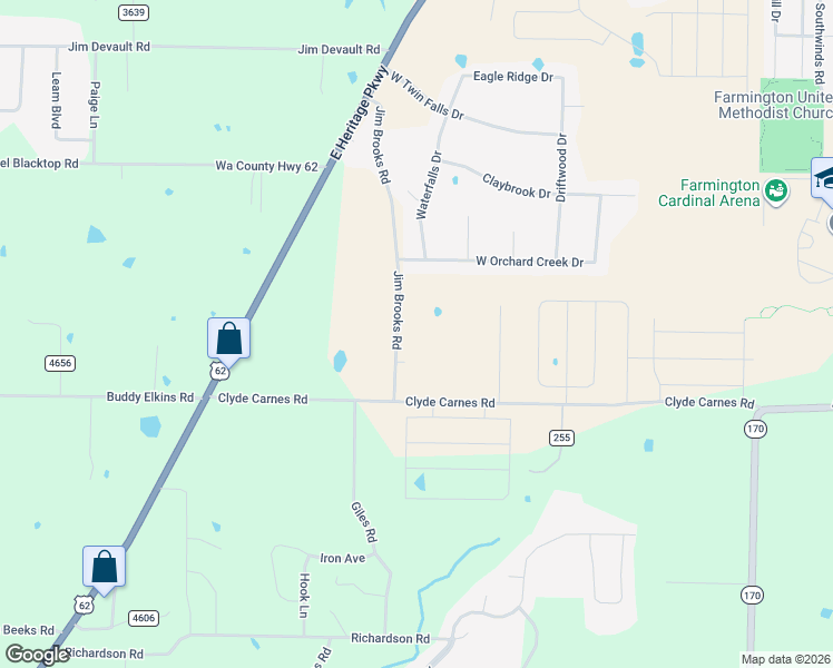 map of restaurants, bars, coffee shops, grocery stores, and more near 12142 Jim Brooks Road in Farmington