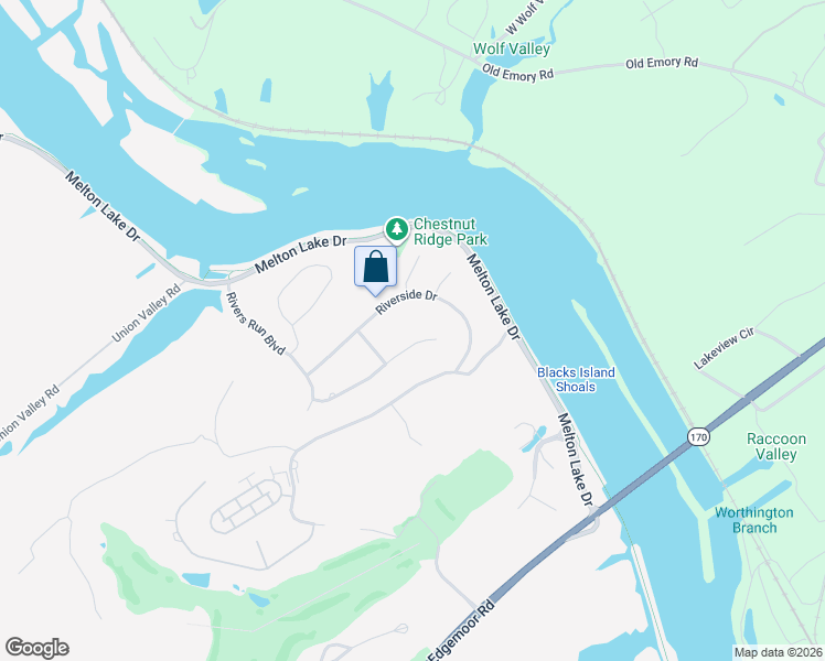 map of restaurants, bars, coffee shops, grocery stores, and more near 30 Riverside Drive in Oak Ridge